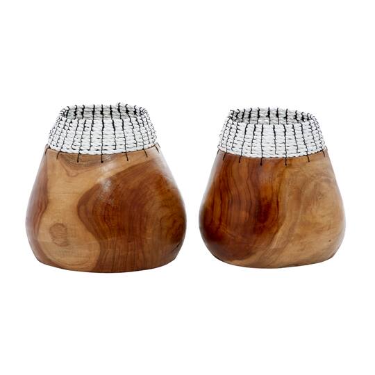 Set of 2" White Teak Wood Natural Decorative Bowls 9", 9"